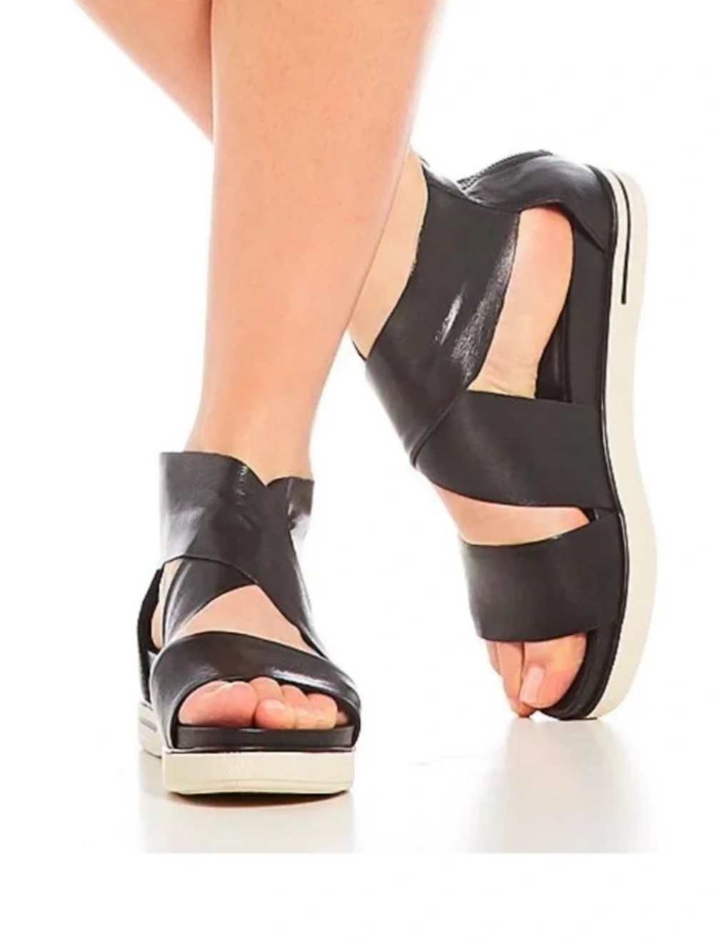 Eileen Fisher - Sport Tumbled Leather Sneaker Sandal - Black - 8